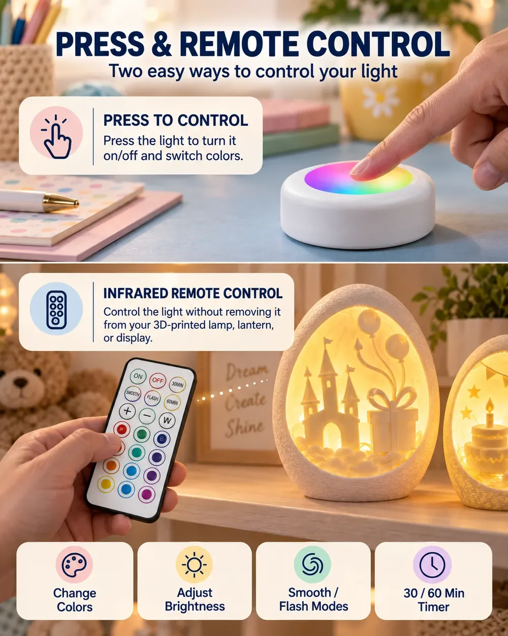LED Lampen Set RGBW 16 Farben für Bambu Lab Puck Lights
