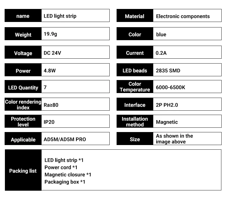 LED Lichtleiste 24V 5000K für Flashforge Adventurer 5M