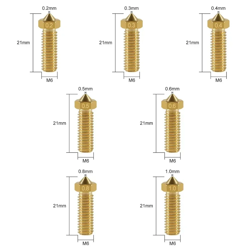 Messing Volcano Düse M6 für 1,75 mm Filament 0,2 bis 1,0 mm 20er Set