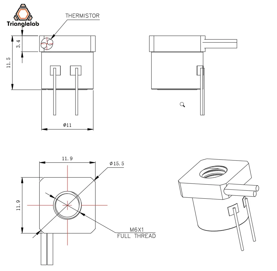 Mini CHC Hotend Keramik Heizkern 24V 40W Thermistor