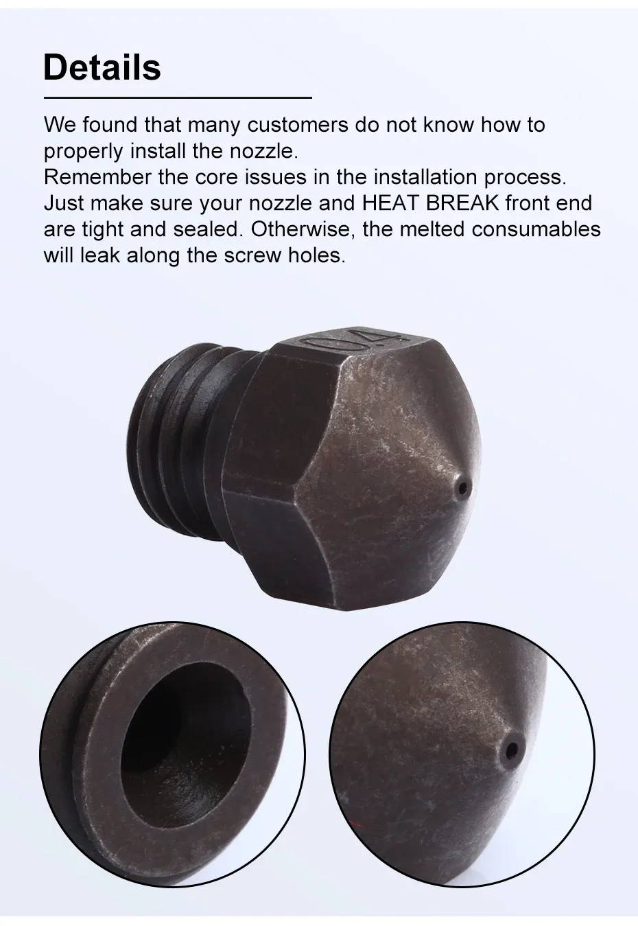 MK10 Düse gehärtete Stahldüse ID 2,0 mm für Wanhao FlashForge