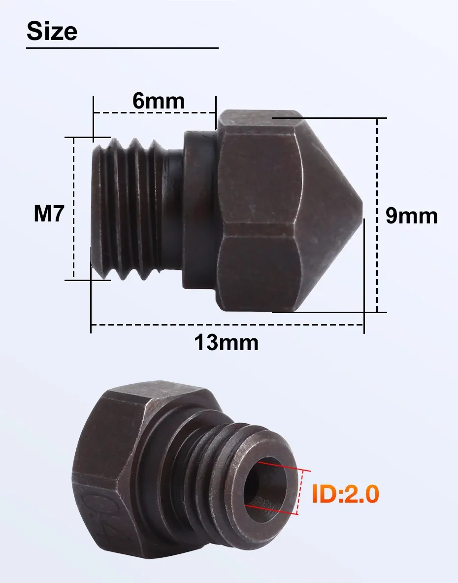 MK10 Düse gehärtete Stahldüse ID 2,0 mm für Wanhao FlashForge