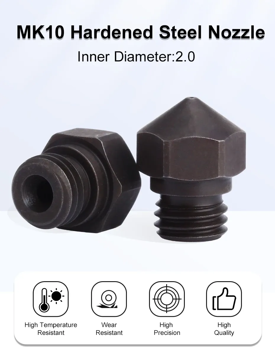 MK10 Düse gehärtete Stahldüse ID 2,0 mm für Wanhao FlashForge