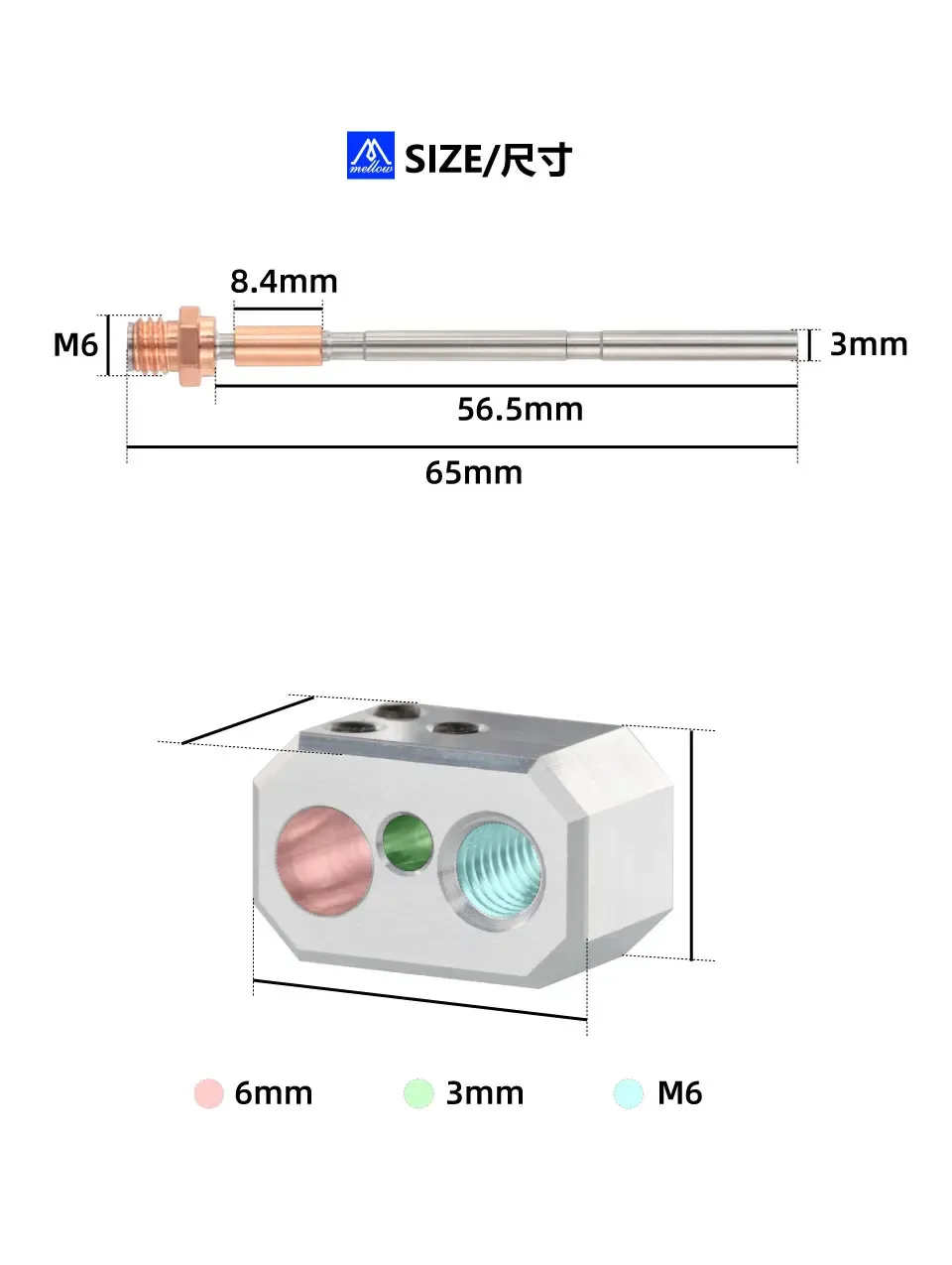 MK4 Hotend-Teile Titan Kupfer Heatbreak Throat Aluminium-Heizblock