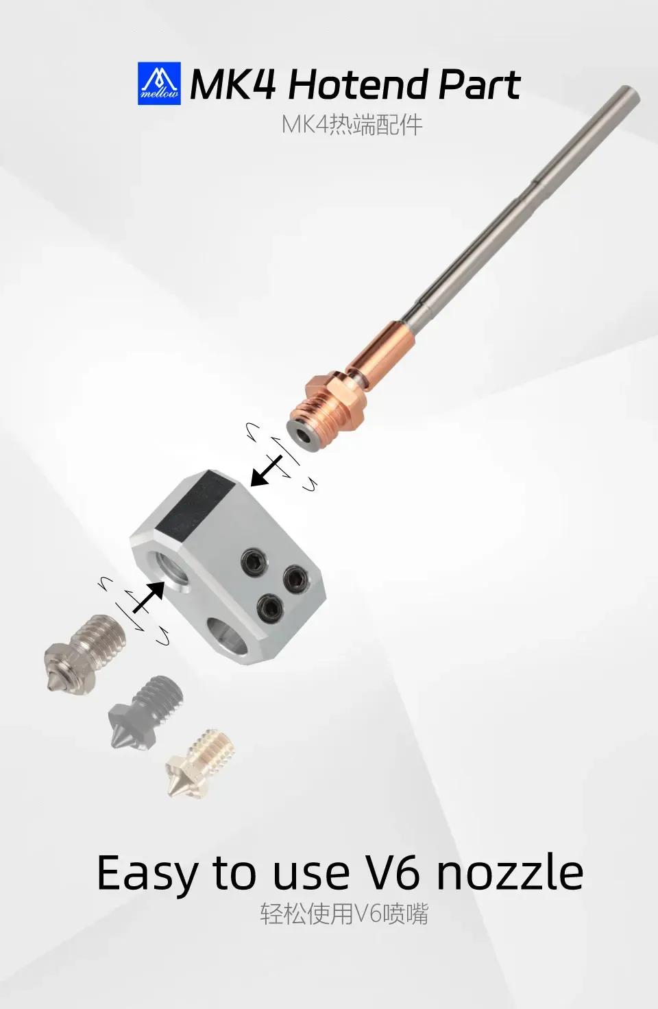 MK4 Hotend-Teile Titan Kupfer Heatbreak Throat Aluminium-Heizblock