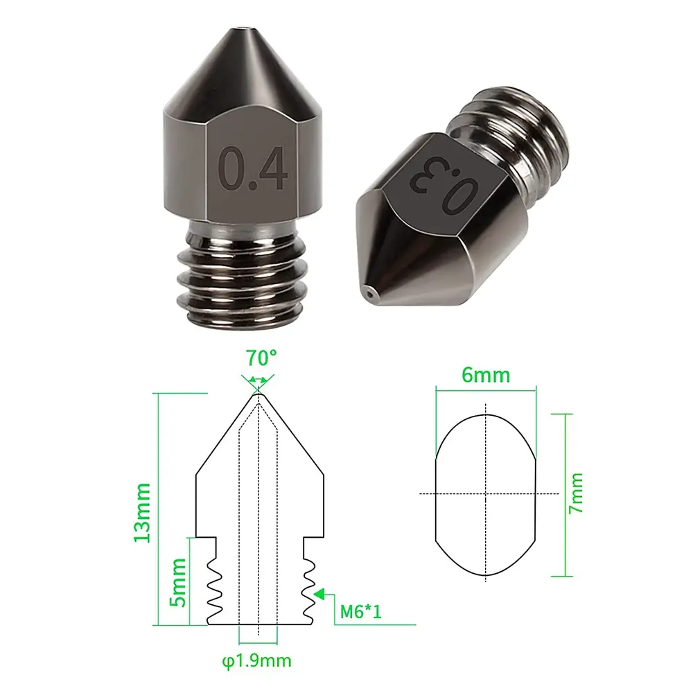 MK8-Düse aus gehärtetem Stahl 0,2 bis 1,0 mm