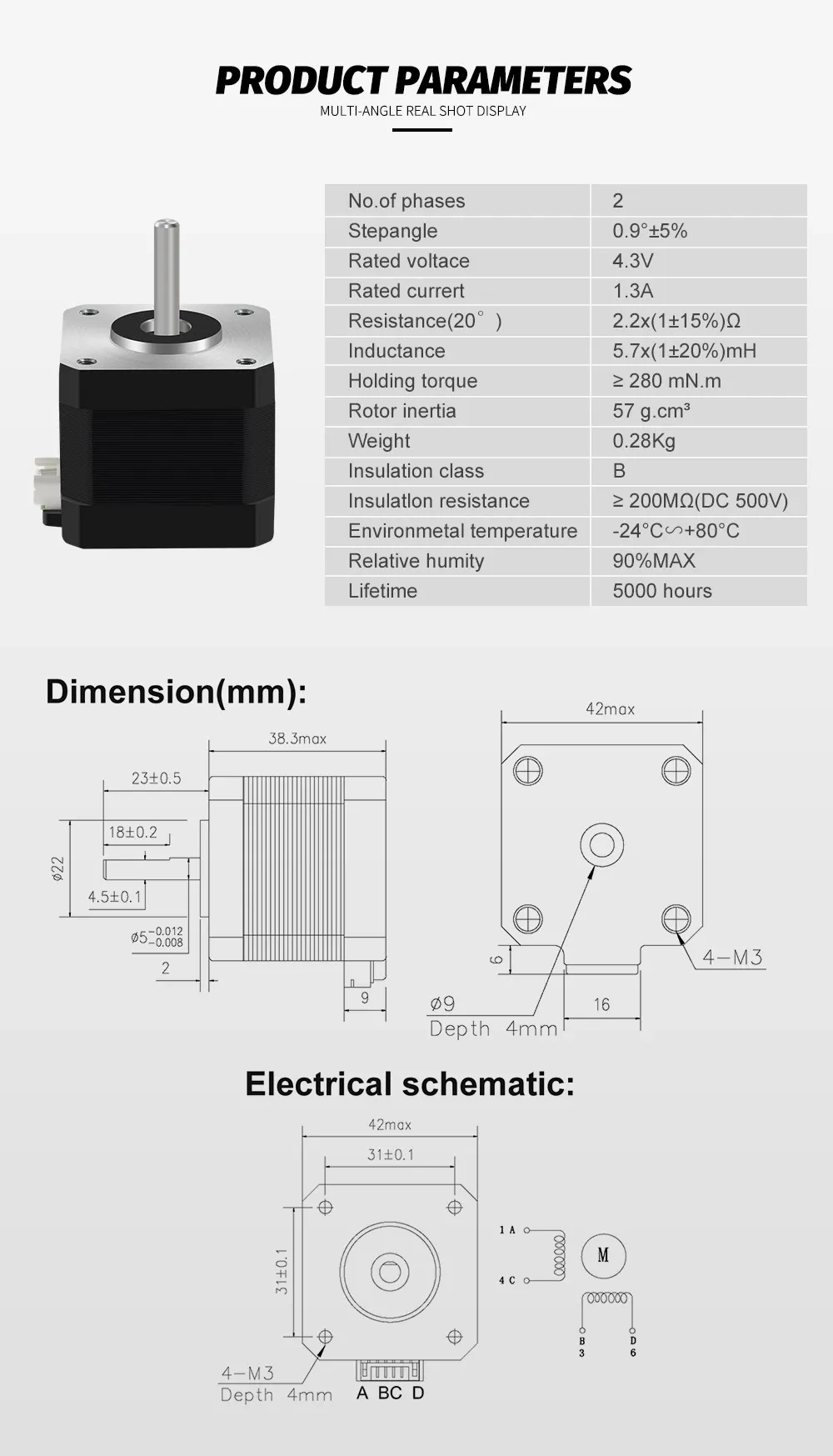 Nema17 Schrittmotor 42 Motor 1,5A für 3D-Drucker