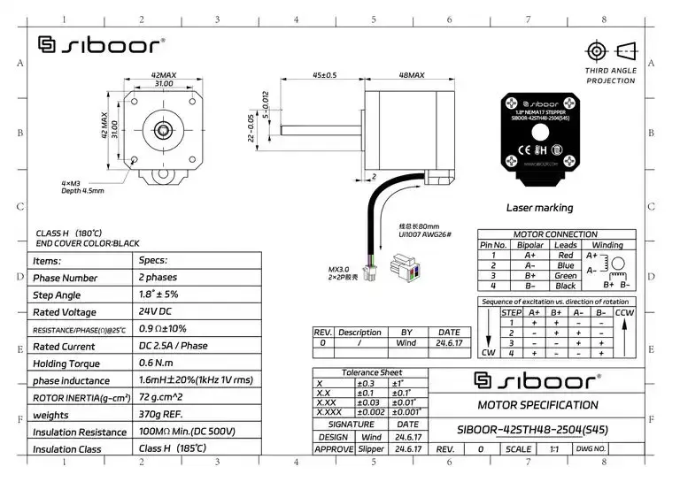 Nema17 Schrittmotor 42STH48 1,8 Grad für Voron