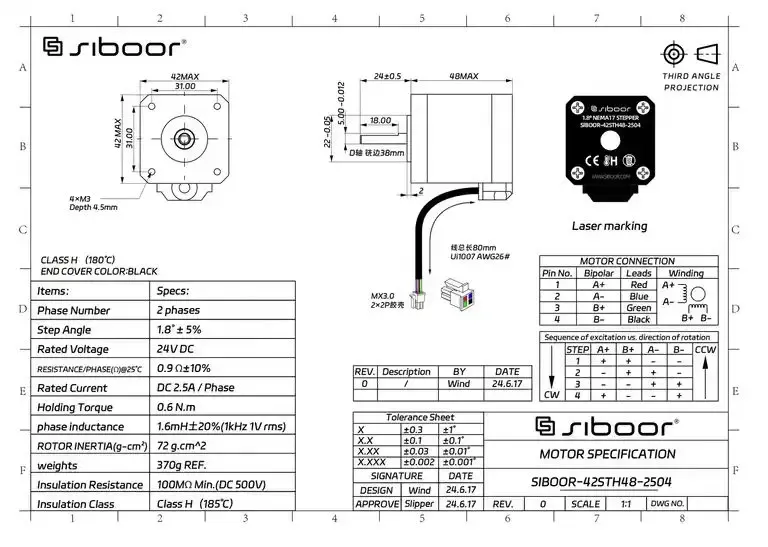 Nema17 Schrittmotor 42STH48 1,8 Grad für Voron
