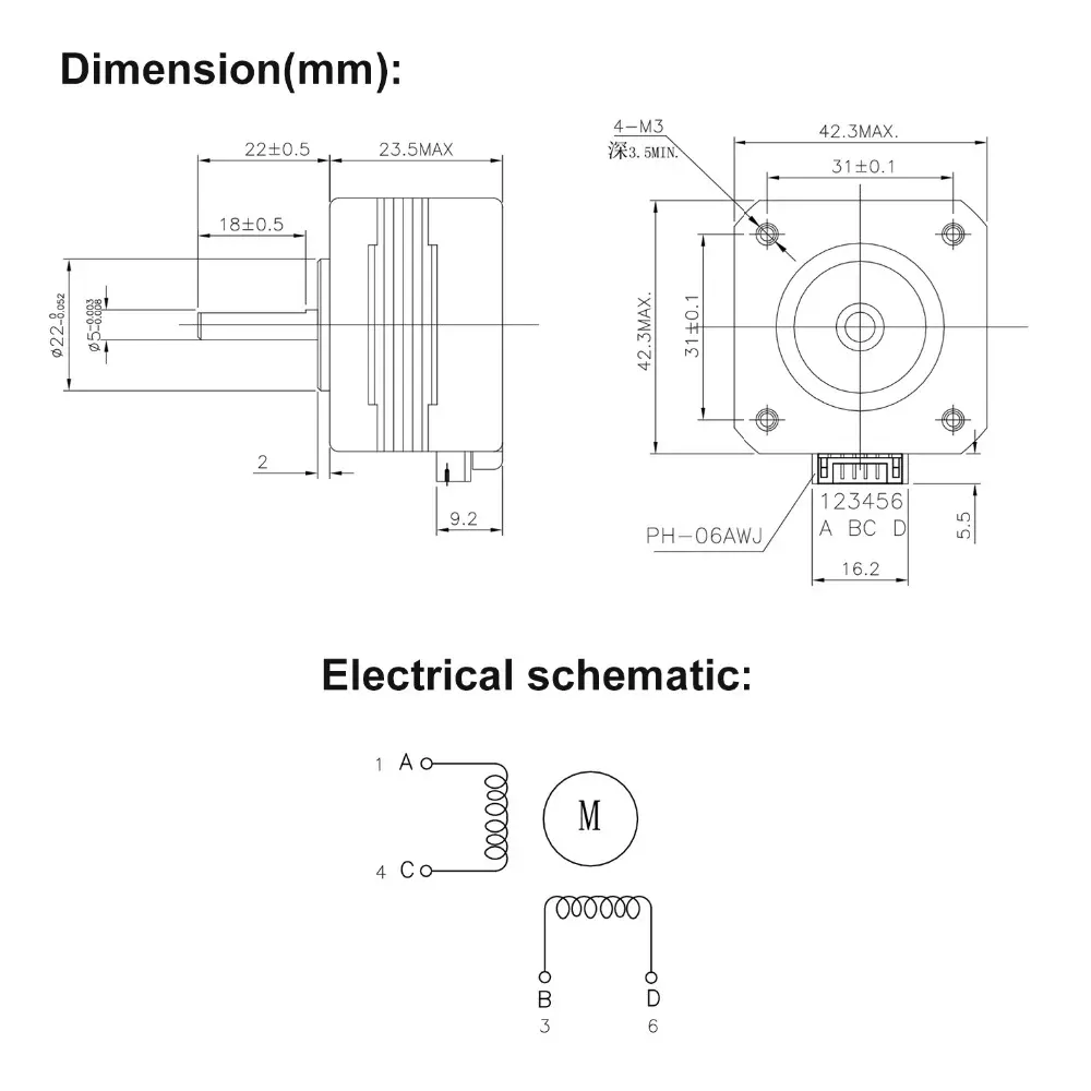 Nema17 Schrittmotor 42x42x23mm 1,0A für 3D-Drucker