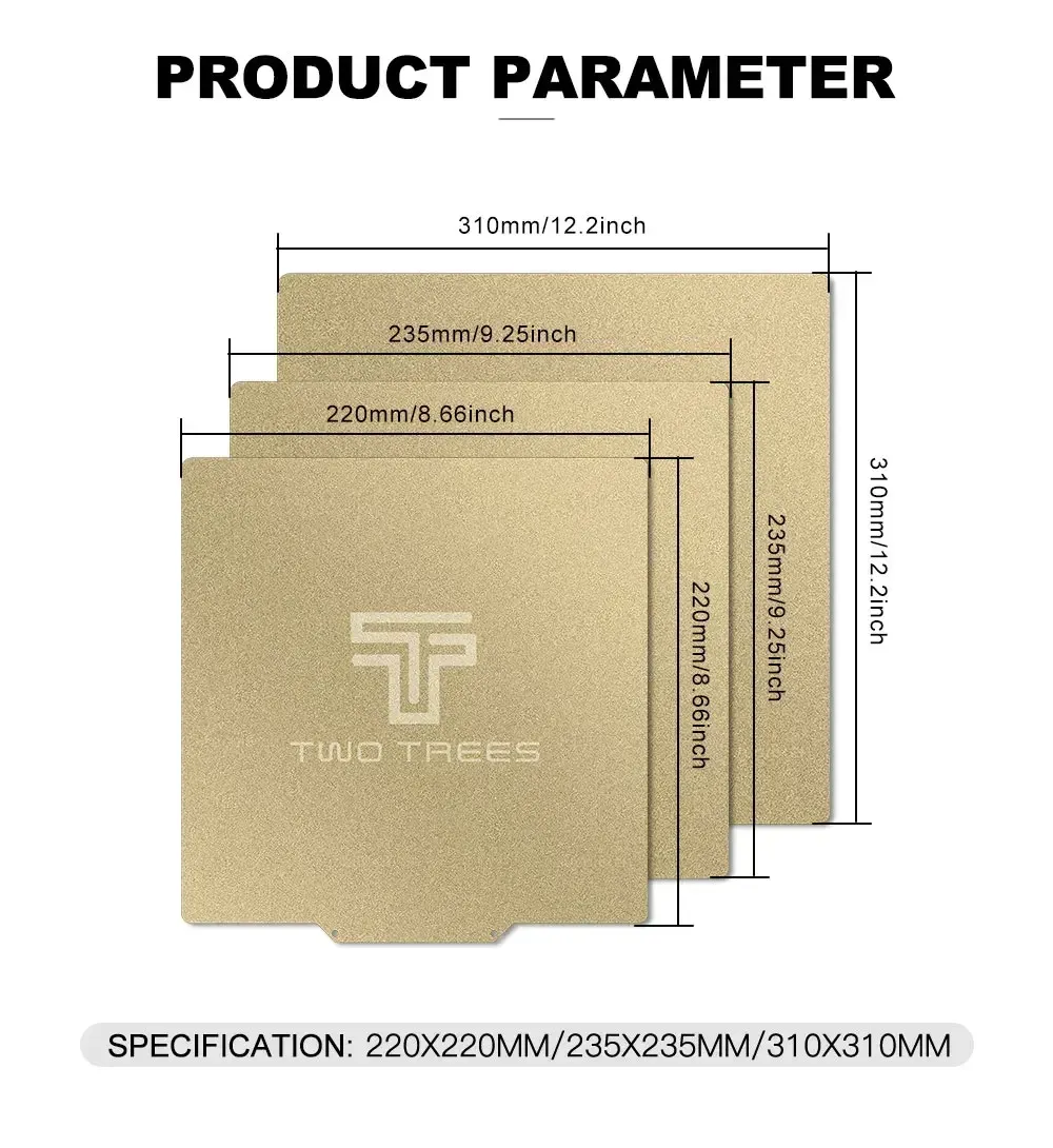 PEI Federstahlplatte 220mm bis 235mm doppelseitig magnetisch