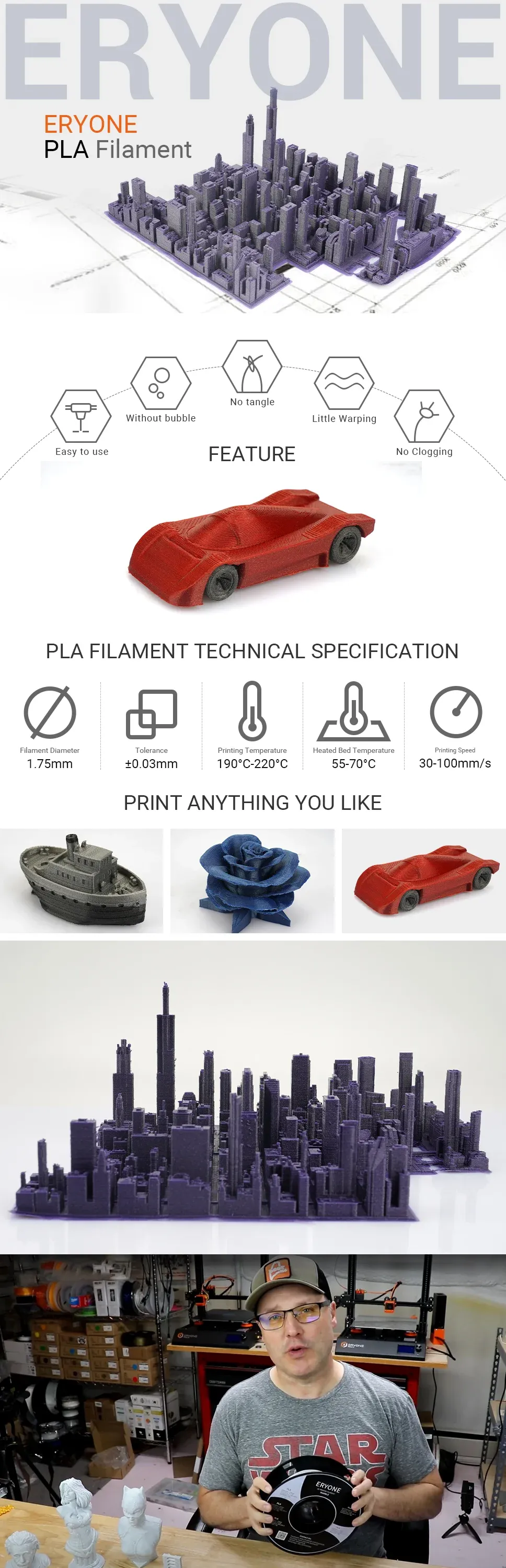 PLA Filament 1,75 mm biologisch abbaubar 10 kg 10 Spulen