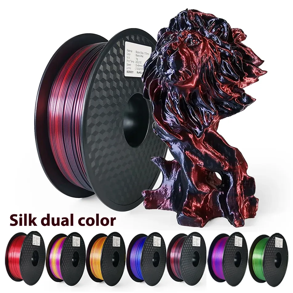 PLA Filament 1,75 mm zweifarbig Seidenblau Rot 250 g