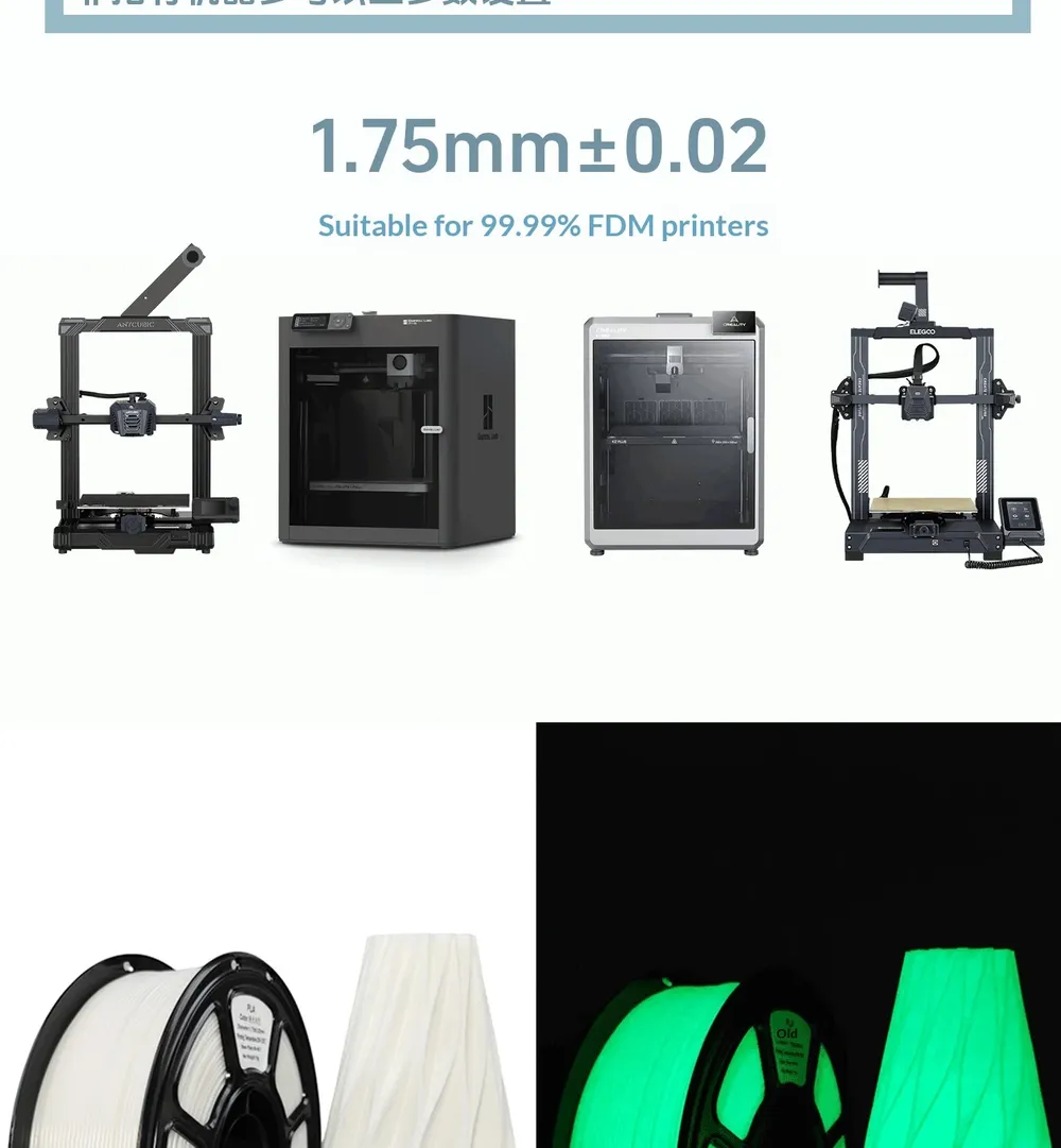 PLA Filament 1,75mm 1kg Spule Im Dunkeln leuchtend