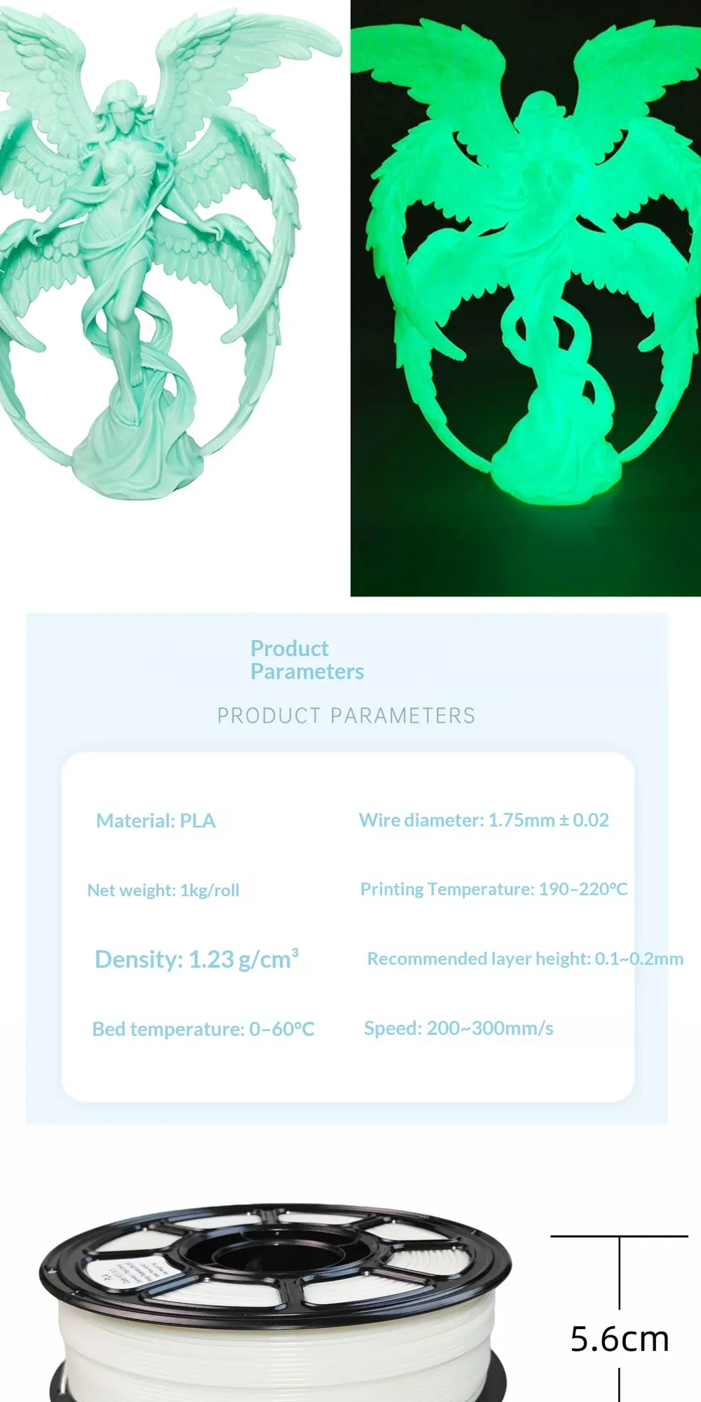 PLA Filament 1,75mm 1kg Spule Im Dunkeln leuchtend