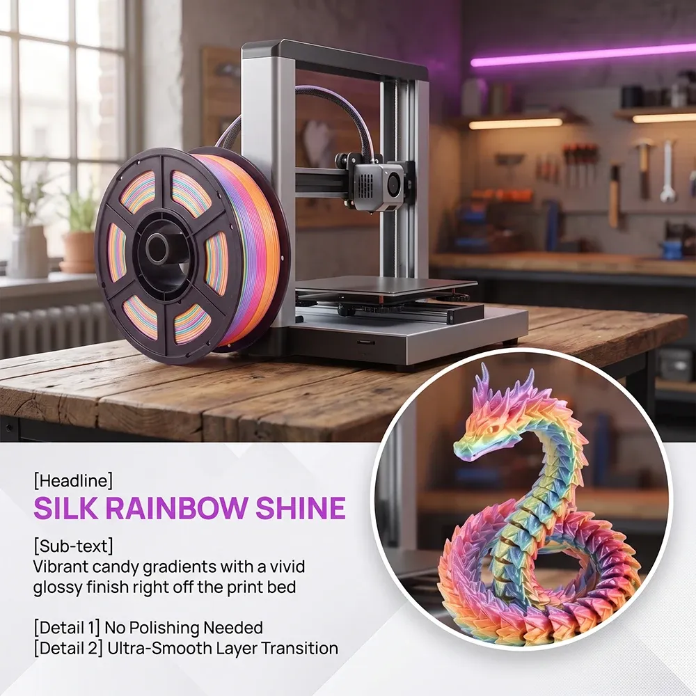 PLA Seiden-Regenbogen-Bonbon 1,75mm 200g 1kg