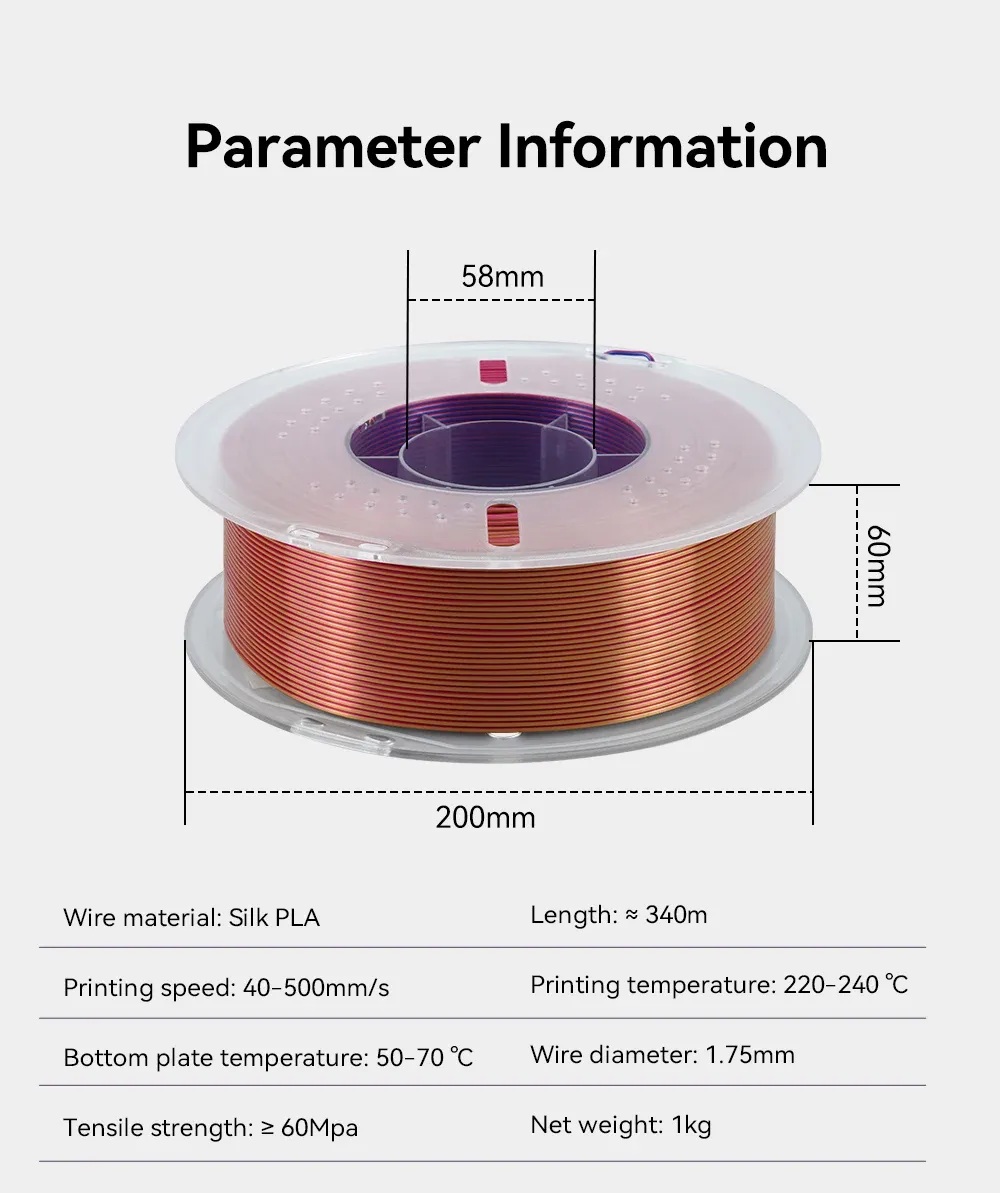 PLA Seidenfilament 3-Farben 1 kg bis 5 kg 1,75 mm