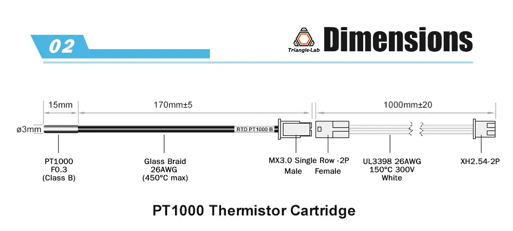 PT1000 Thermistor Kartusche für Volcano V6 Heizblock bis 450°C