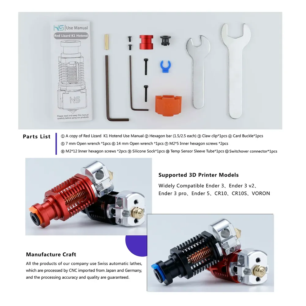 Red Lizard K1 Hotend Bimetall-Düse für Voron Ender 3