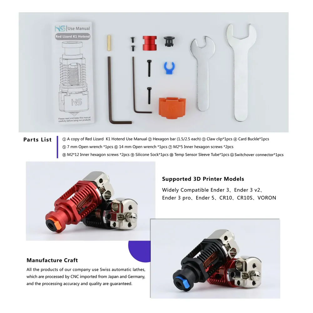 Red Lizard K1 Hotend Bimetall-Düse für Voron Ender 3
