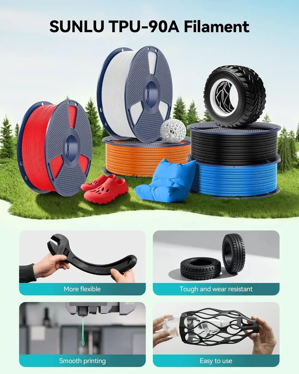 Set 5 Rollen Filament PLA PETG ABS ASA TPU