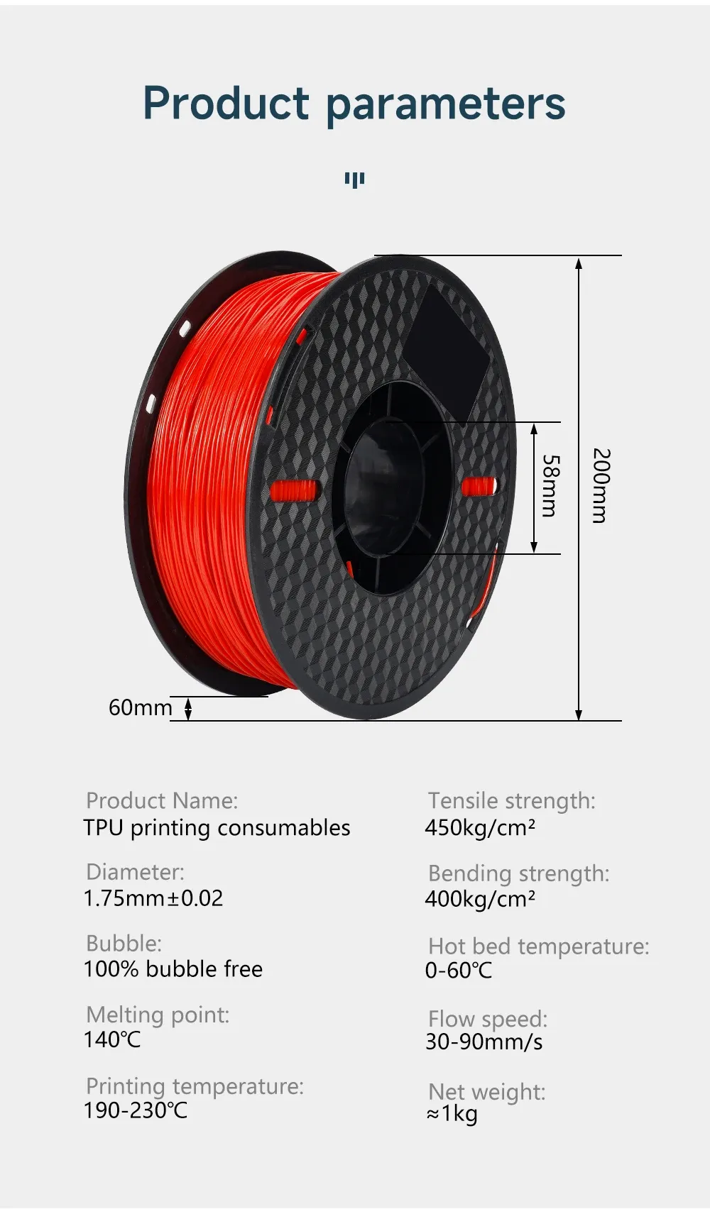 TPU Filament 1,75 mm 1 kg weich flexibel