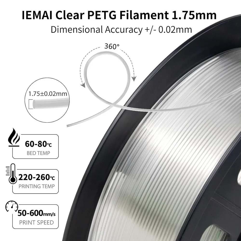 Transparent PETG Filament 1,75 mm 250 g 1 kg