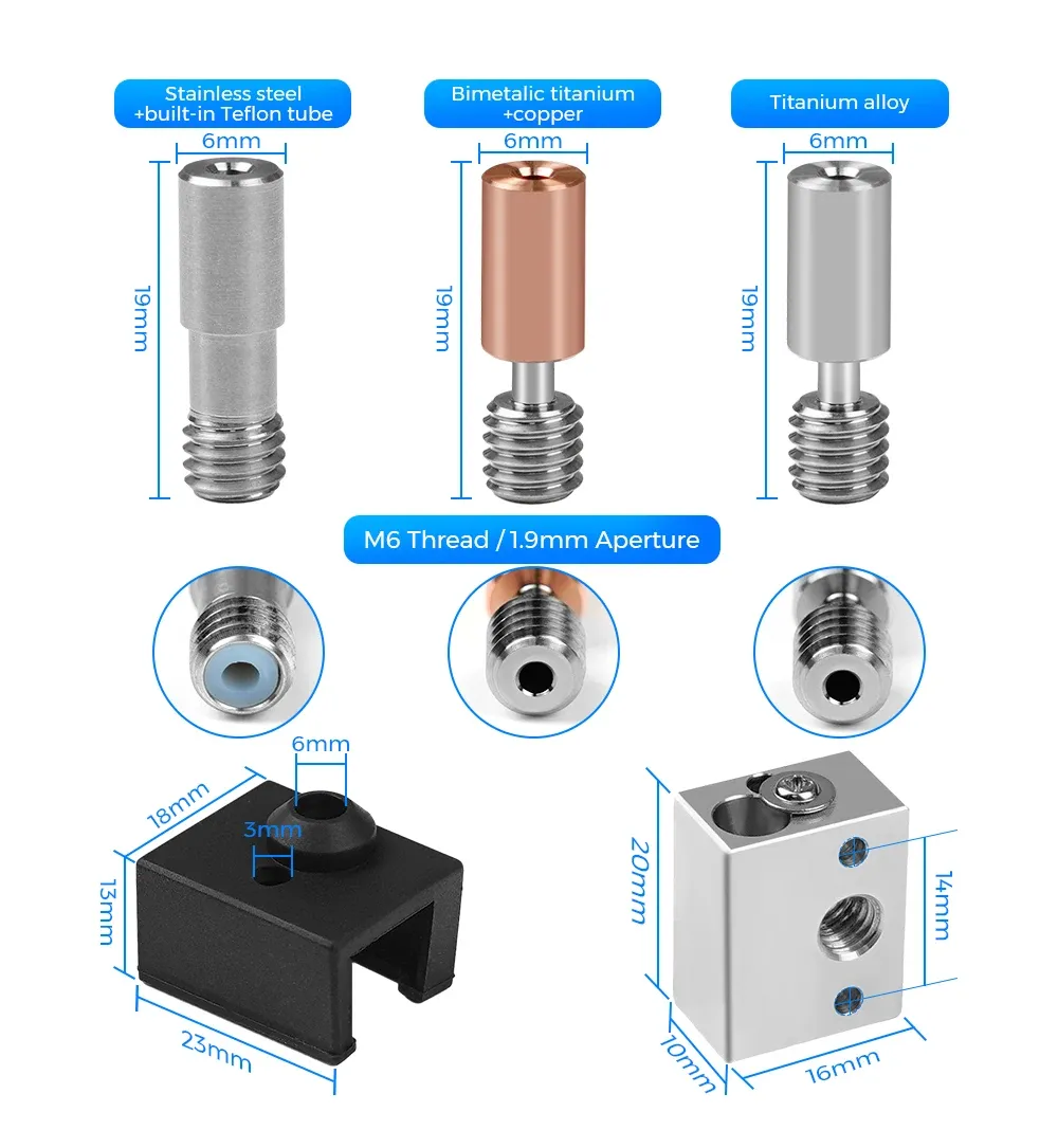 Upgrade S1 Hotend Kit Bimetall-Heatbreak-Schlauch 1,75mm Edelstahl Kupfer