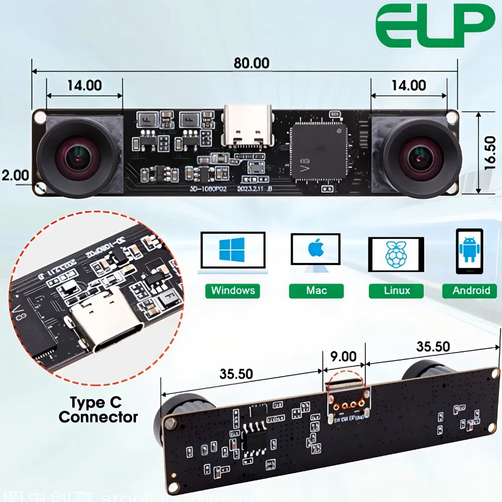 USB-Kamera 4MP Dual-Objektiv 3D Stereo 1080P 60fps Gesichtserkennung
