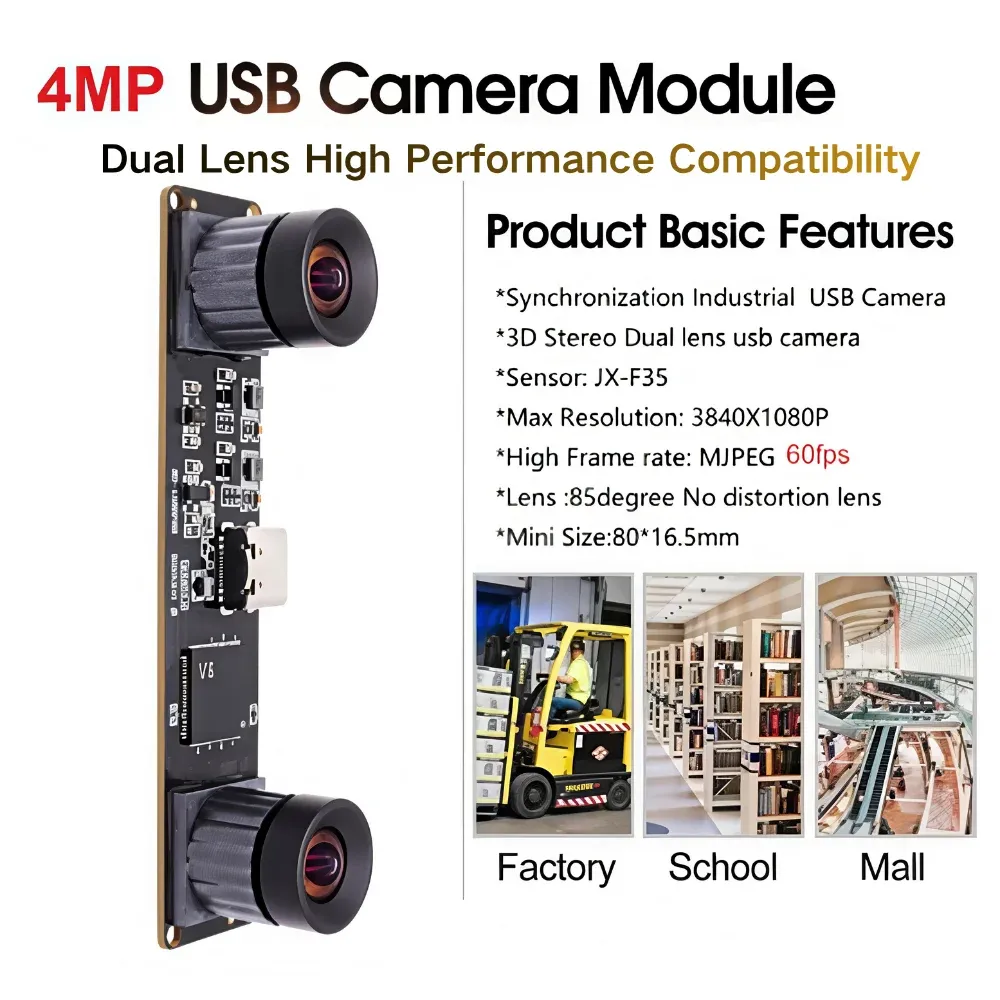 USB-Kamera 4MP Dual-Objektiv 3D Stereo 1080P 60fps Gesichtserkennung