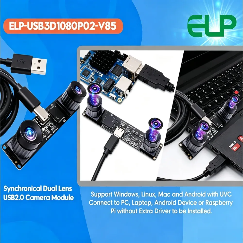 USB-Kamera 4MP Dual-Objektiv 3D Stereo 1080P 60fps Gesichtserkennung