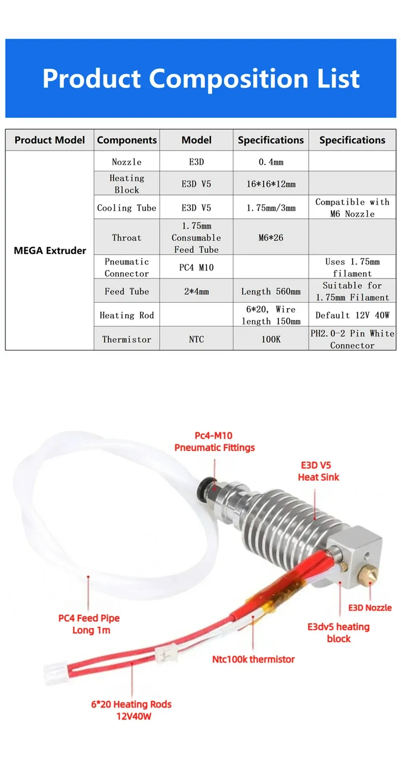 V5 J-Kopf Hotend Extruder Kit 12V für Anycubic I3 MEGA
