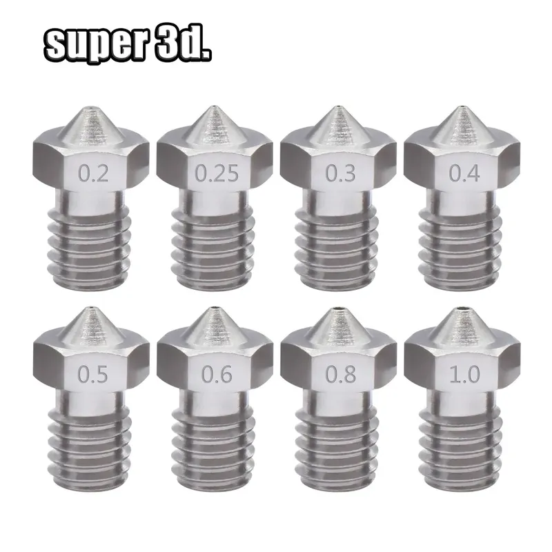 V5 V6 Edelstahl Düse M6 für 1,75 mm Filament 0,2 bis 0,8 mm 2er Set