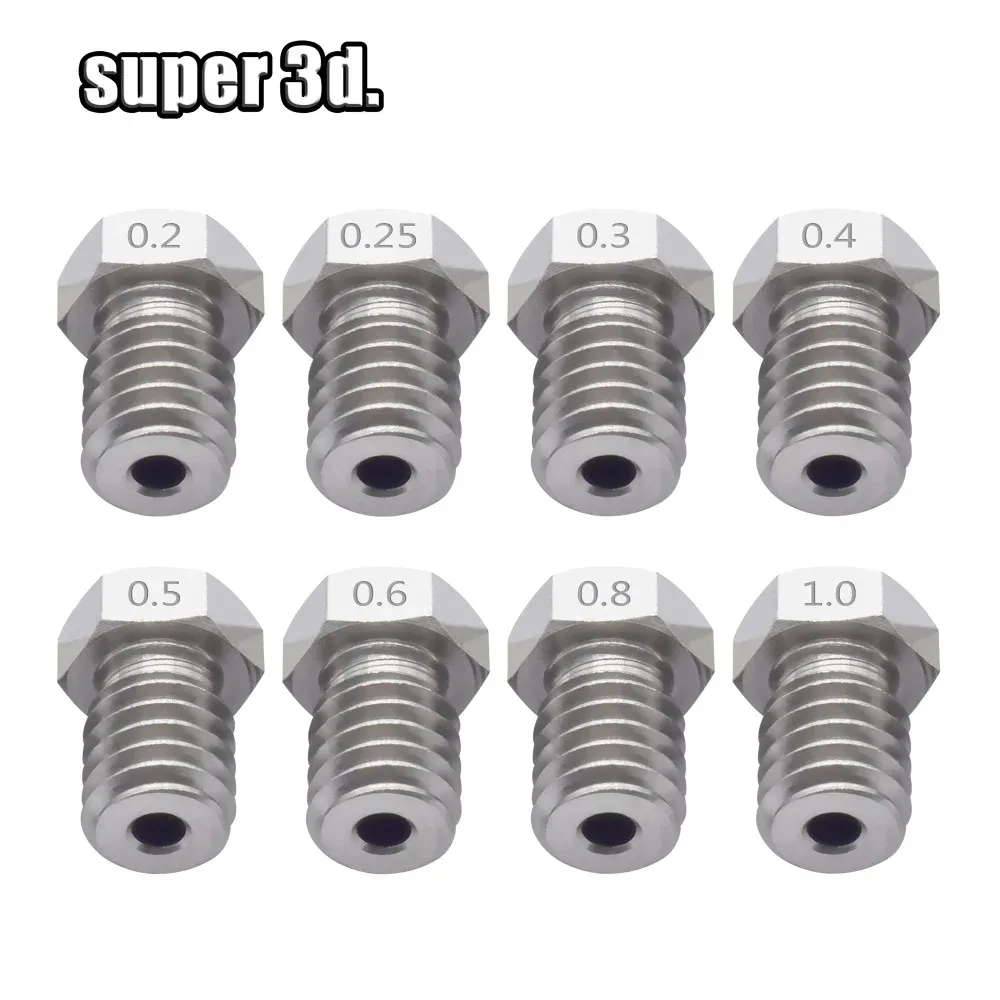 V5 V6 Edelstahl Düse M6 für 1,75 mm Filament 0,2 bis 0,8 mm 2er Set