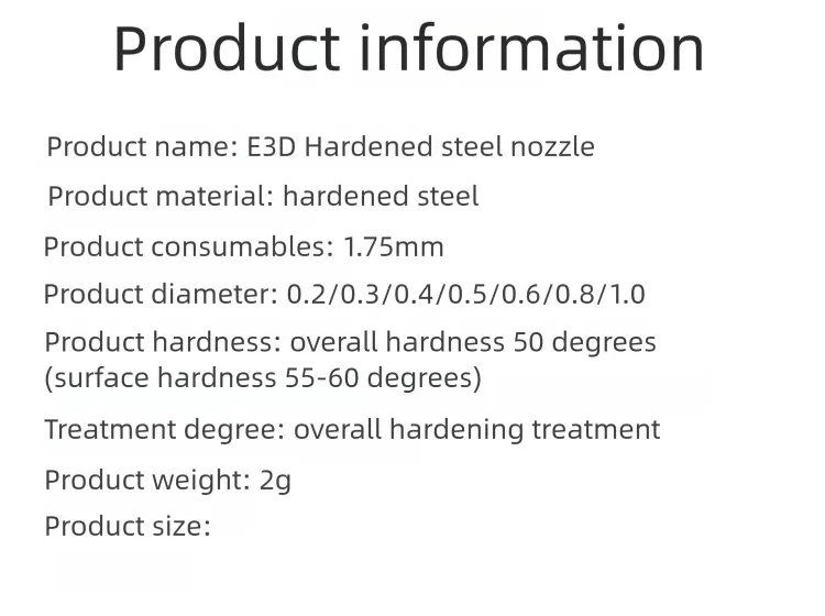 V6 Düse gehärtete Stahldüse 0,2 bis 1 mm für Ender 3 Prusa I3