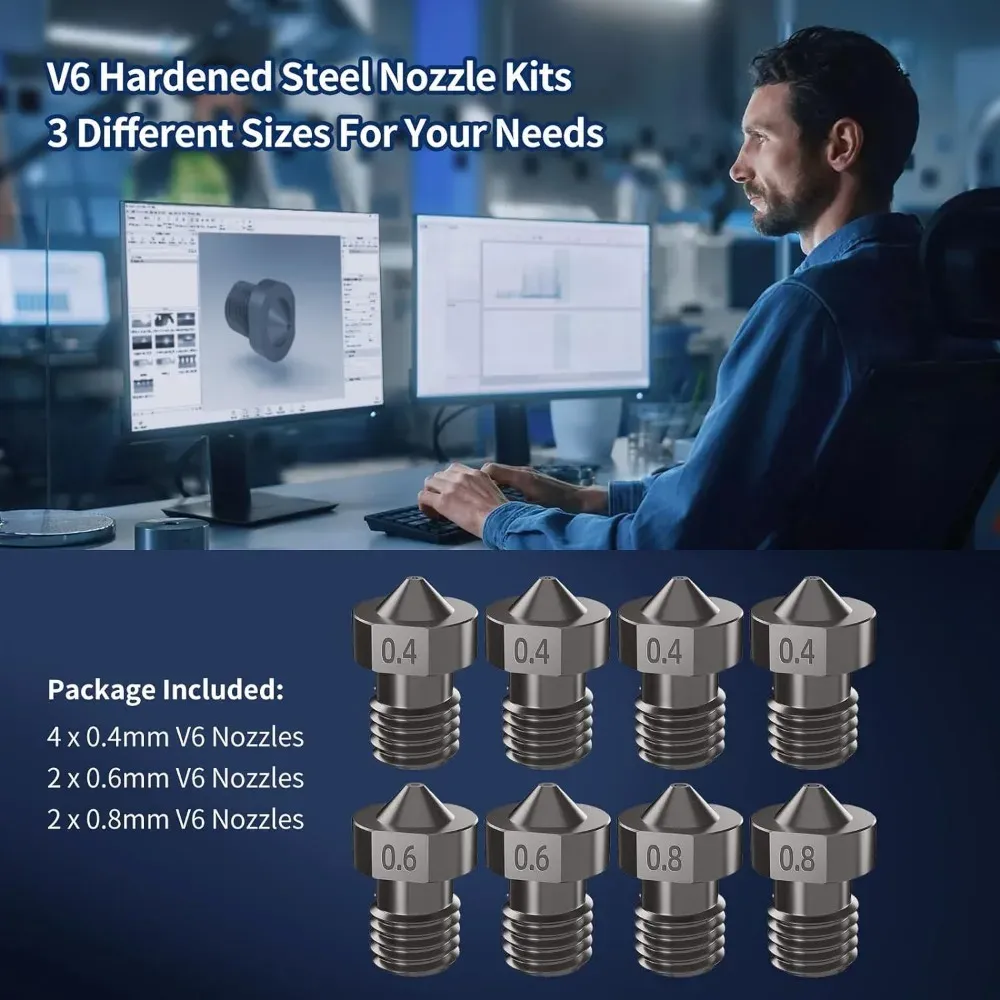 V6 Düsen-Set aus gehärtetem Stahl 0,2 bis 0,8 mm