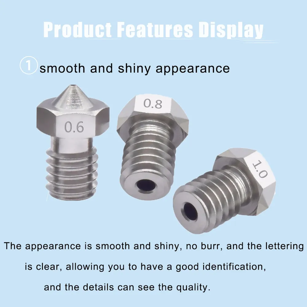 V6 Edelstahl Düse M6 für 1,75 oder 3,0 mm Filament 0,2 bis 1,0 mm