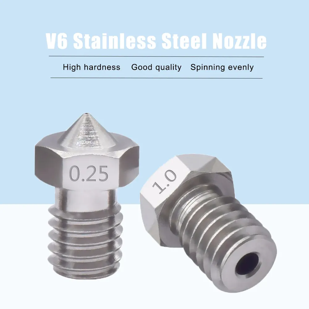 V6 Edelstahl Düse M6 für 1,75 oder 3,0 mm Filament 0,2 bis 1,0 mm