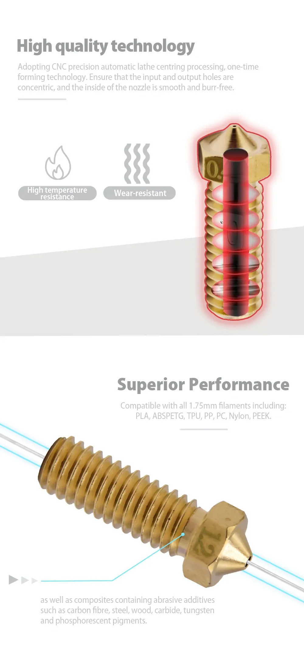 Volcano Düse Messing für Artillery Sidewinder Genius Pro 0,2 bis 1,2 mm